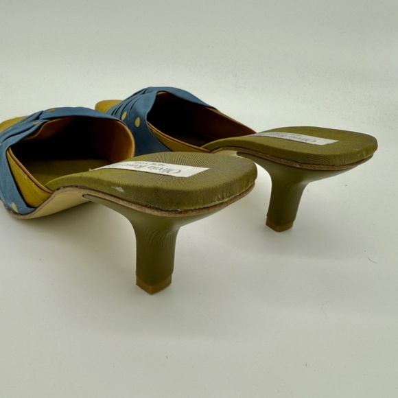 Olivia Rose Tal Duponi Silk Mules Sz 10 Gold Green Blue 2.5" Heels  NWOT - Picture 4 of 11